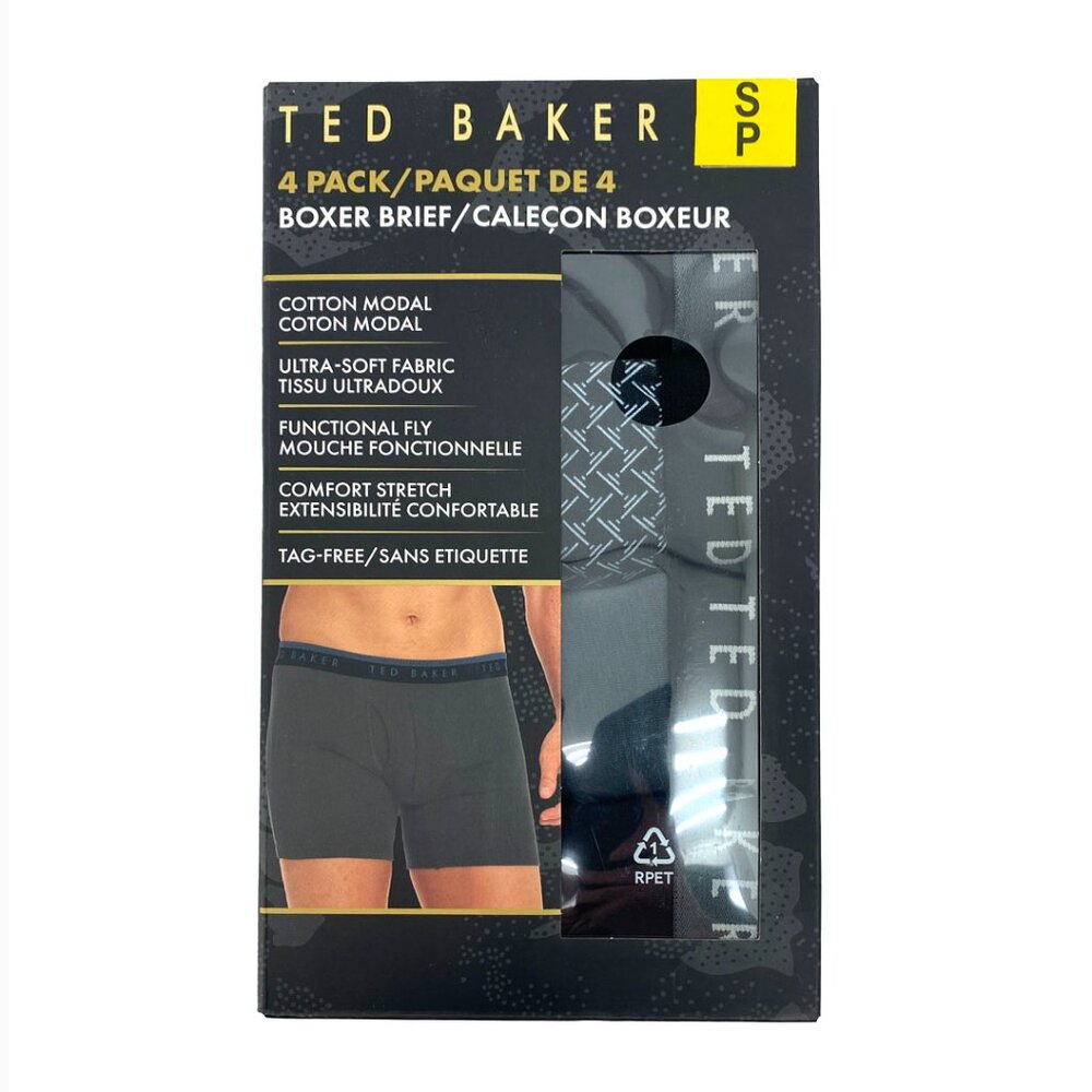 Ted Baker Men's Boxer Briefs | 4 Pack | Small | Grey and Black ** NEW